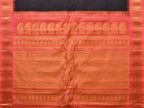 Black and Peach Gadwal Silk Handloom Saree with Mango Pallu and Border Design - Global Threads