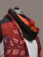 Black and Red Bandhani Kanchipuram Silk Handloom Dupatta with Kalamkari Design - Global Threads