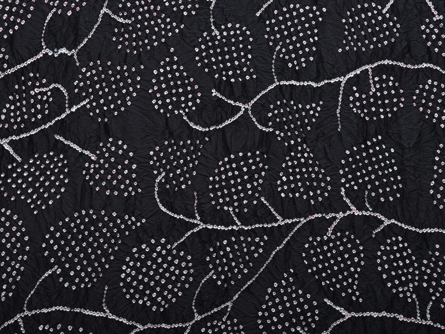 Black and Red Bandhani Kanchipuram Silk Handloom Dupatta with Leaves Design - Global Threads