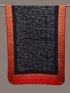 Black and Red Bandhani Kanchipuram Silk Handloom Dupatta with Leaves Design - Global Threads