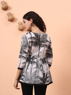 Yufta Black And White Cotton Gathered Or Pleated Angrakha Top
