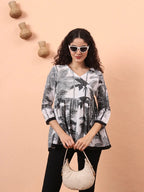 Yufta Black And White Cotton Gathered Or Pleated Angrakha Top