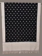 Black and White Pochampally Ikat Cotton Handloom Dupatta with Dots Design - Global Threads