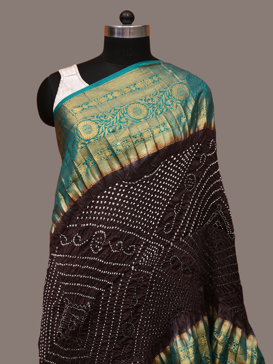 Black Bandhani Kanchipuram Silk Handloom Dupatta with Border Design - Global Threads