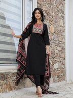 Yufta Black Cotton Sequins Work Straight Kurta Set - Distacart