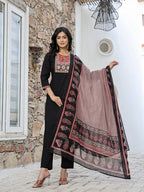 Yufta Black Cotton Sequins Work Straight Kurta Set - Distacart