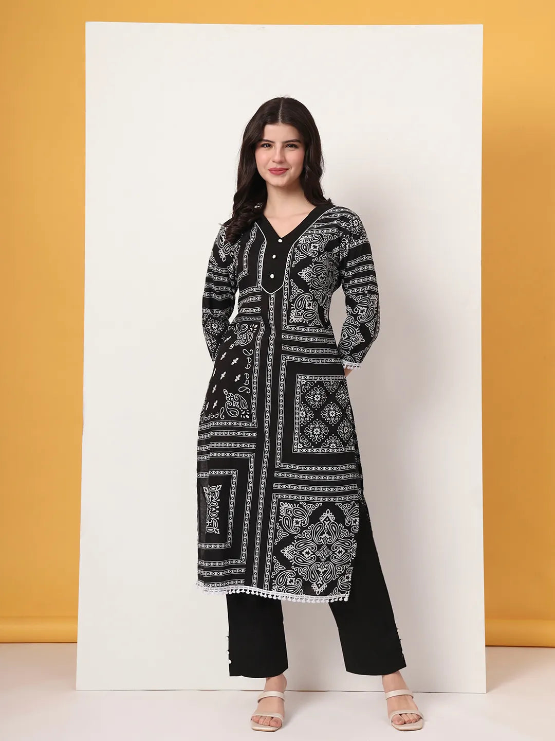 Yufta Black Cotton Straight Kurta Set - Distacart