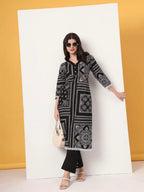 Yufta Black Cotton Straight Kurta Set - Distacart