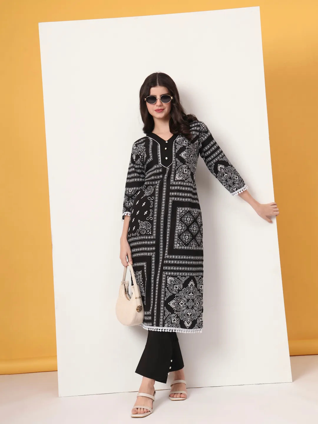 Yufta Black Cotton Straight Kurta Set - Distacart