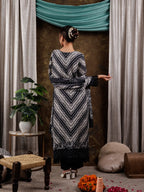 Yufta Black Hand Embroidery Silk Straight Kurta And Trouser With Dupatta Set - Distacart