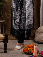 Yufta Black Hand Embroidery Silk Straight Kurta And Trouser With Dupatta Set - Distacart