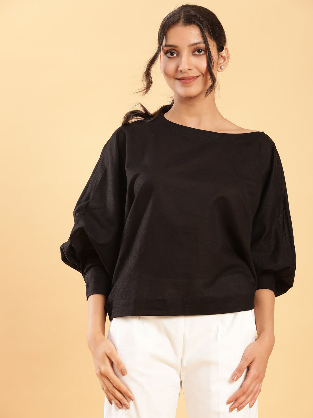 BohoJazz Can Never Go Wrong - Black Kimono Top with White Bell Bottom Co-ord Set - Distacart