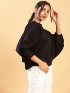 BohoJazz Can Never Go Wrong - Black Kimono Top with White Bell Bottom Co-ord Set - Distacart