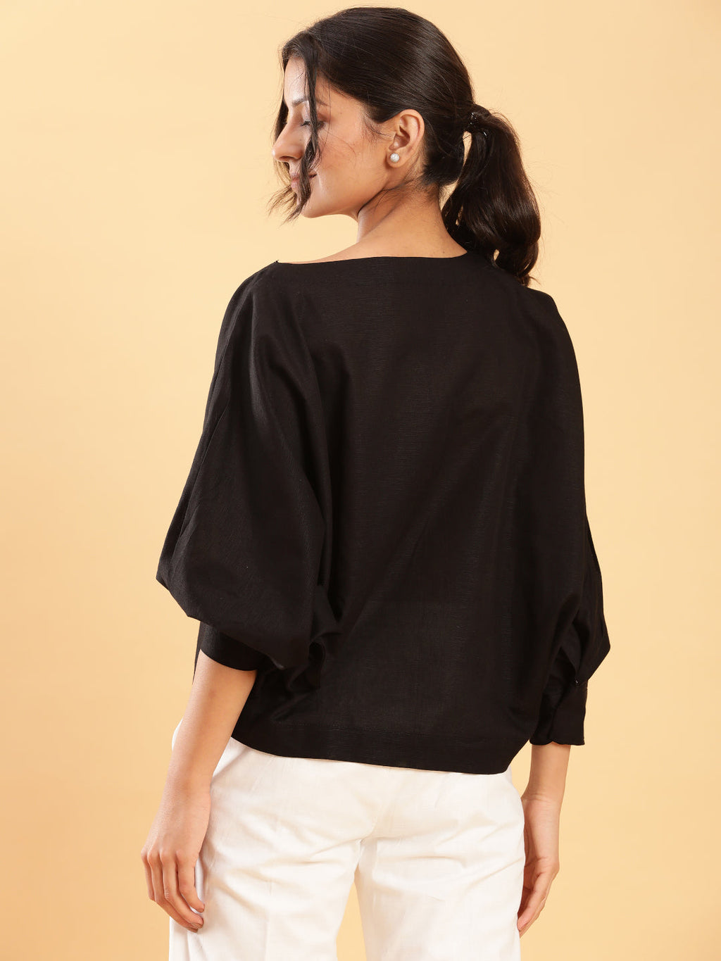 BohoJazz Can Never Go Wrong - Black Kimono Top with White Bell Bottom Co-ord Set - Distacart