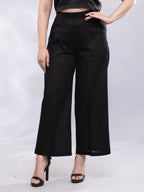 BohoJazz Black Linen Cropped Trousers with Flare - Distacart