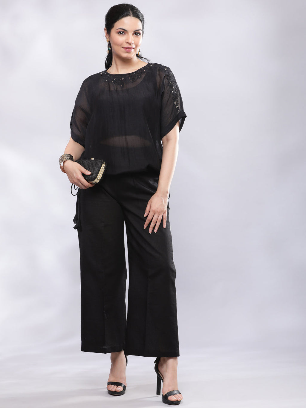 BohoJazz Black Linen Cropped Trousers with Flare - Distacart