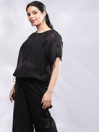 BohoJazz Black Linen Cropped Trousers with Flare - Distacart