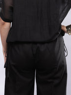 BohoJazz Black Linen Cropped Trousers with Flare - Distacart