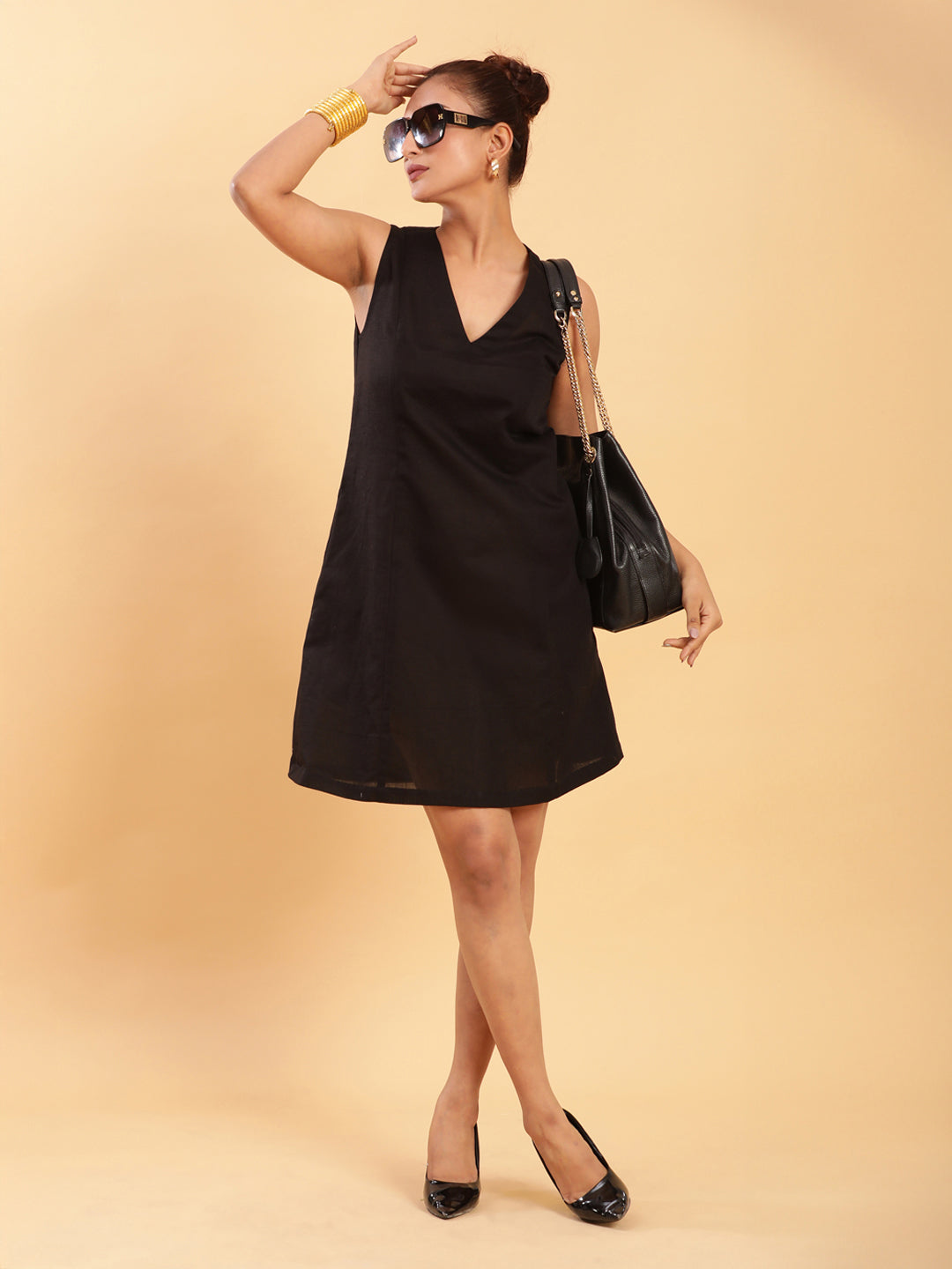 BohoJazz Black Linen Short Dress - LBD - Distacart
