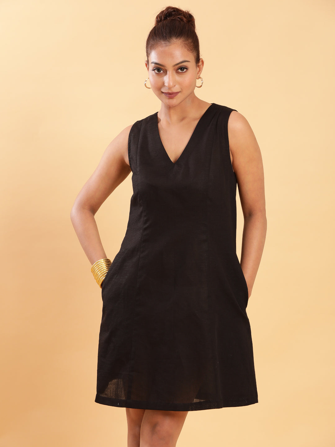 BohoJazz Black Linen Short Dress - LBD - Distacart