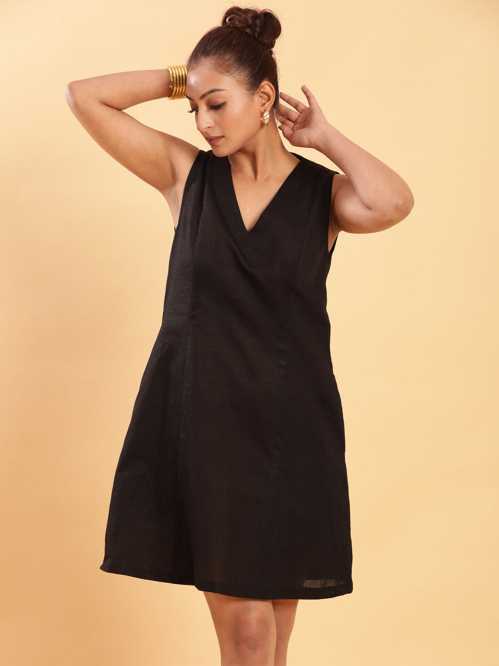 BohoJazz Black Linen Short Dress - LBD - Distacart