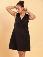 BohoJazz Black Linen Short Dress - LBD - Distacart
