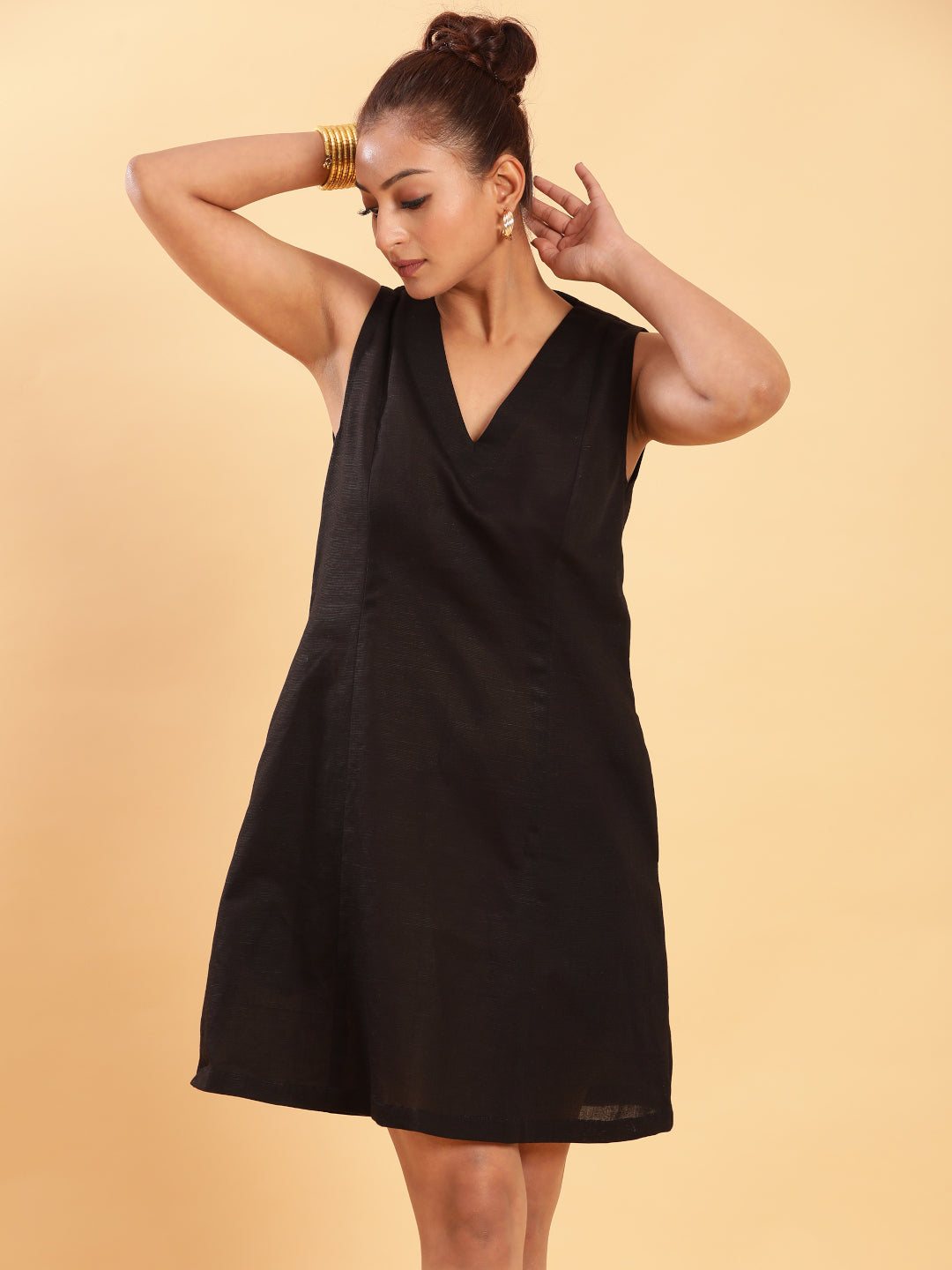 BohoJazz Black Linen Short Dress - LBD - Distacart