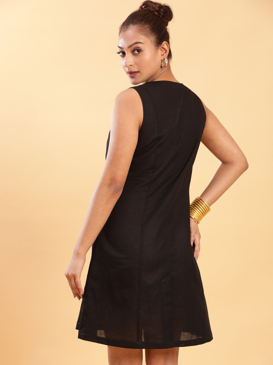 BohoJazz Black Linen Short Dress - LBD - Distacart