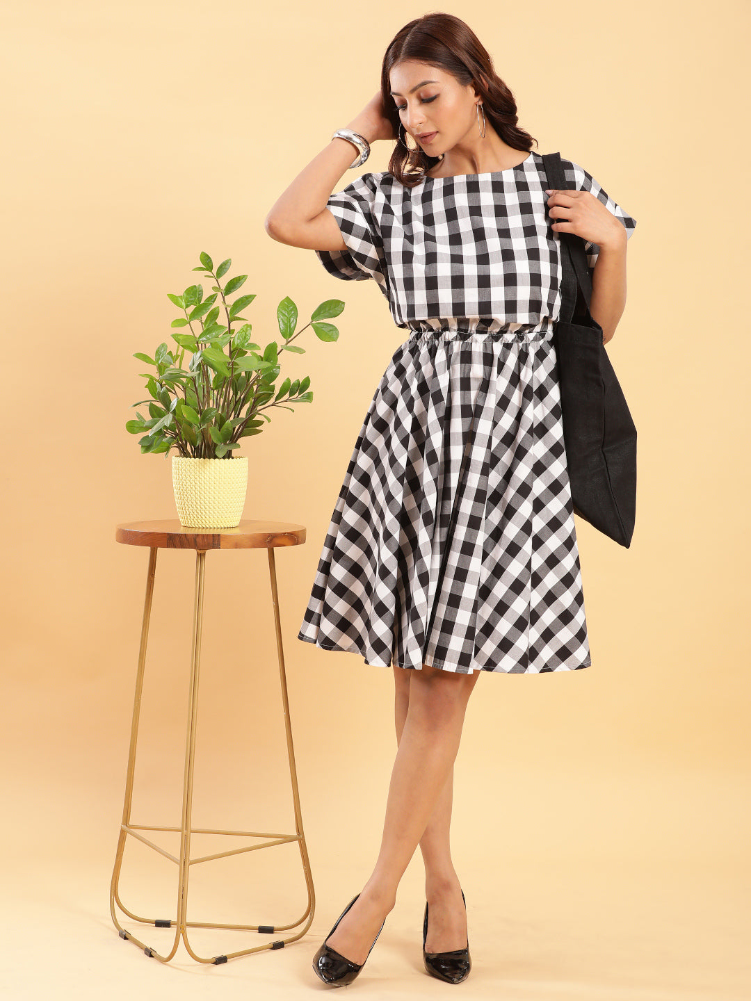 BohoJazz Check-Mate Black n White Check Dress - Distacart