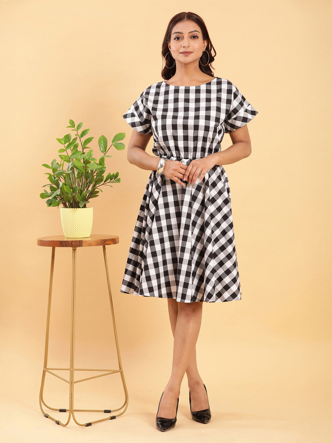 BohoJazz Check-Mate Black n White Check Dress - Distacart