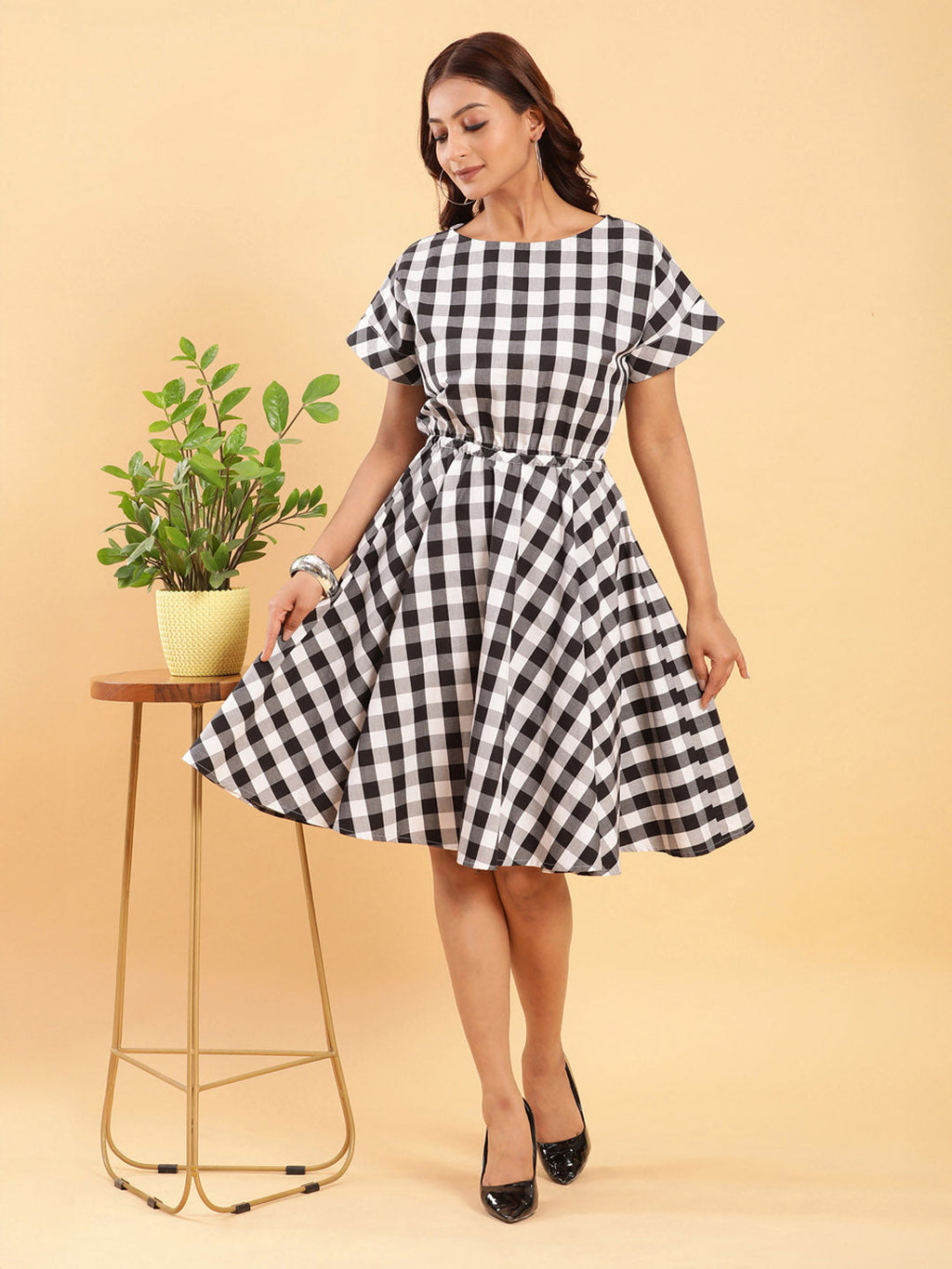 BohoJazz Check-Mate Black n White Check Dress - Distacart