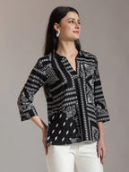 Yufta Black Pure Cotton Boho Printed Top