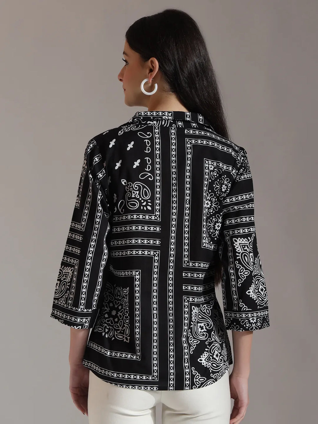 Yufta Black Pure Cotton Boho Printed Top