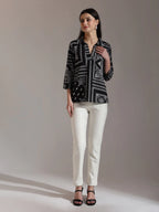 Yufta Black Pure Cotton Boho Printed Top