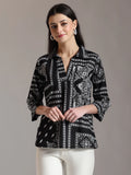 Yufta Black Pure Cotton Boho Printed Top