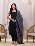 Yufta Black Pure Cotton Straight Suit Set