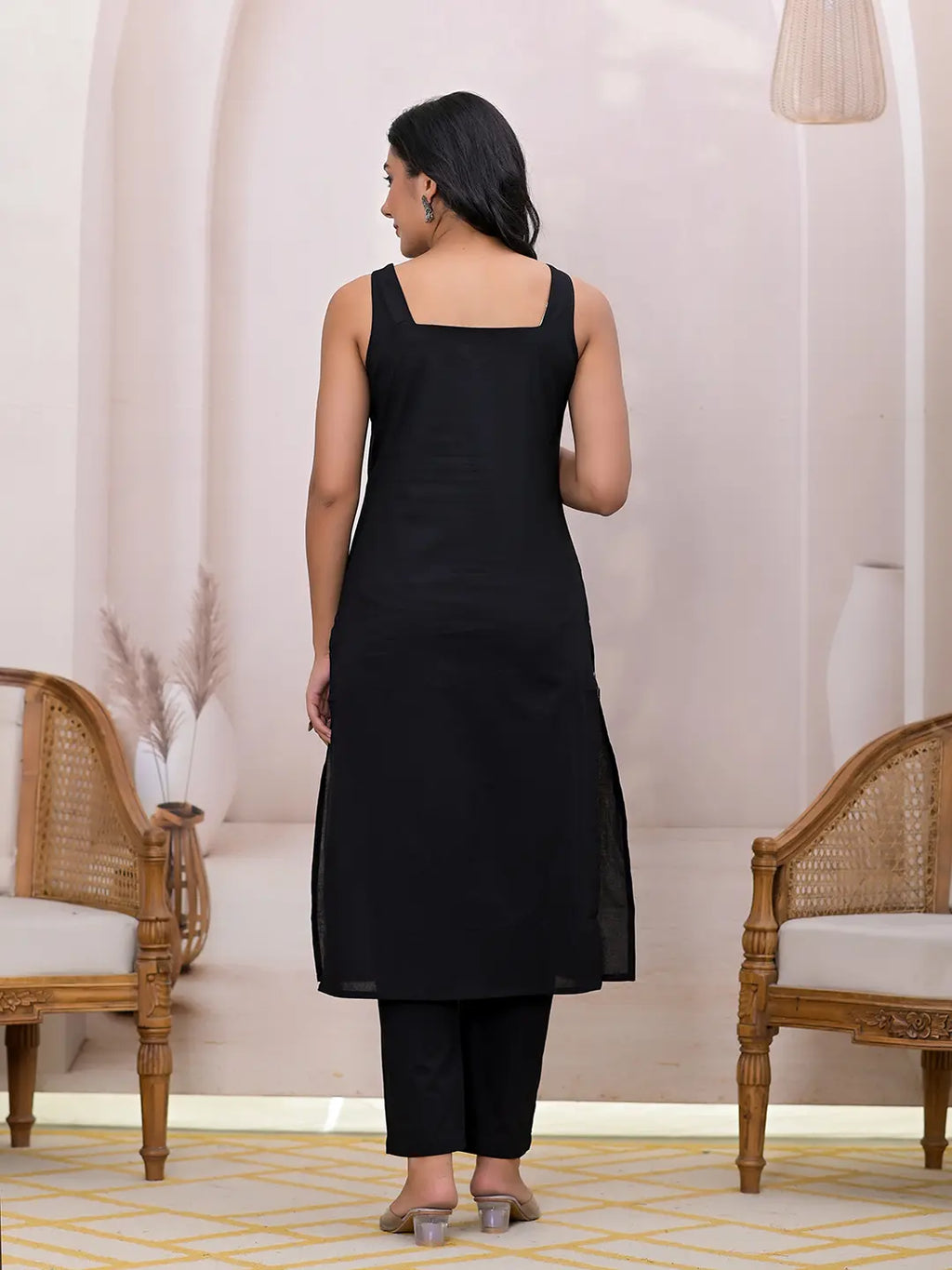 Yufta Black Pure Cotton Straight Suit Set