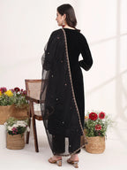 Yufta Black Straight Embroidery Kurta And Trouser With Dupatta Set - Distacart