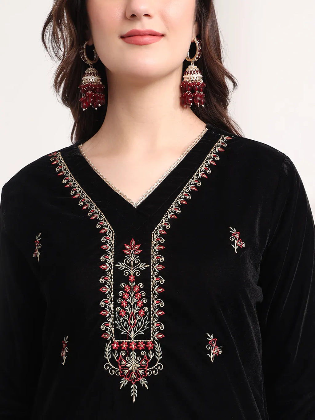 Yufta Black Straight Embroidery Kurta And Trouser With Dupatta Set - Distacart