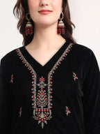 Yufta Black Straight Embroidery Kurta And Trouser With Dupatta Set - Distacart