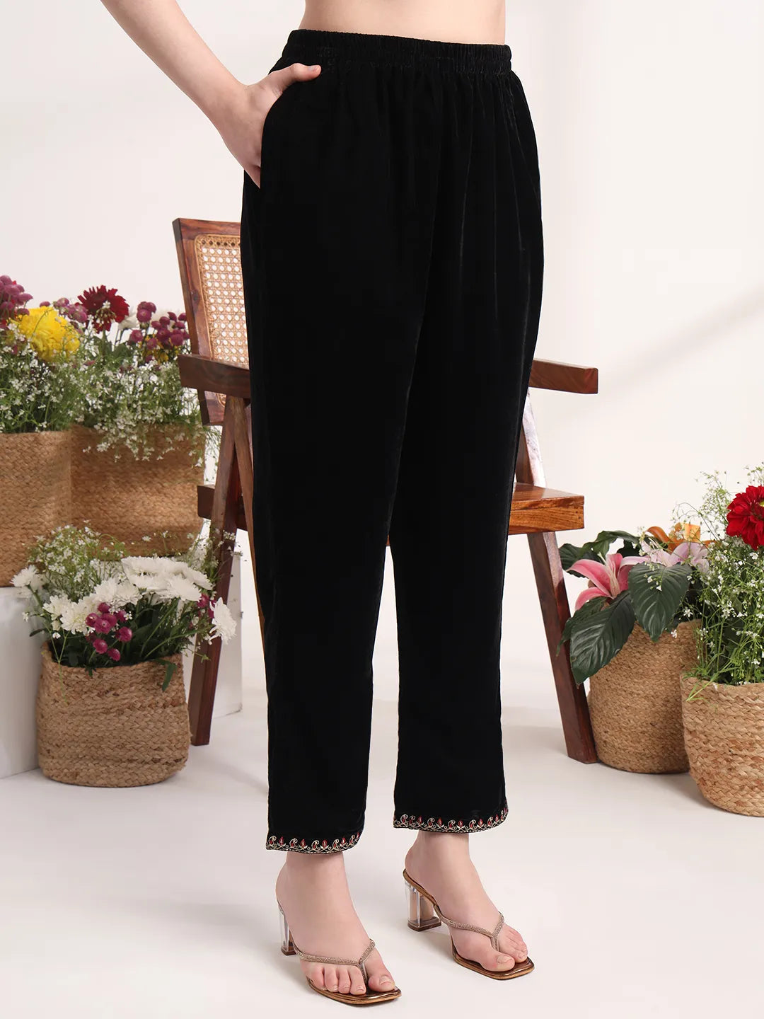 Yufta Black Straight Embroidery Kurta And Trouser With Dupatta Set - Distacart