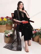 Yufta Black Straight Embroidery Kurta And Trouser With Dupatta Set - Distacart