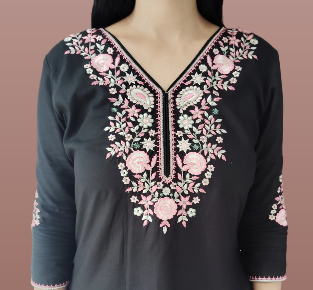Jaitra Apparels Women Printed Pure Cotton Straight Kurta (Black) - Distacart
