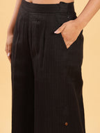 BohoJazz Black self stripe Top with Flared Pants with Side Slits Co-ord Set - Distacart