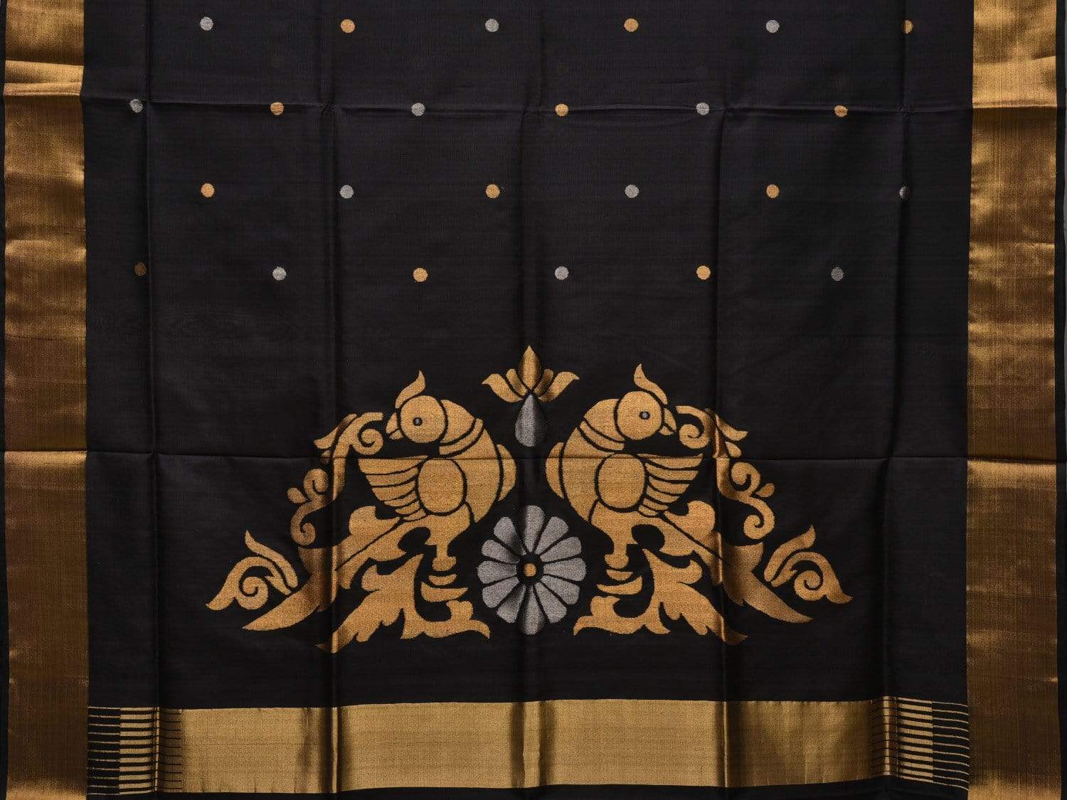 Black Uppada Silk Handloom Saree with Birds Pallu Design - Global Threads