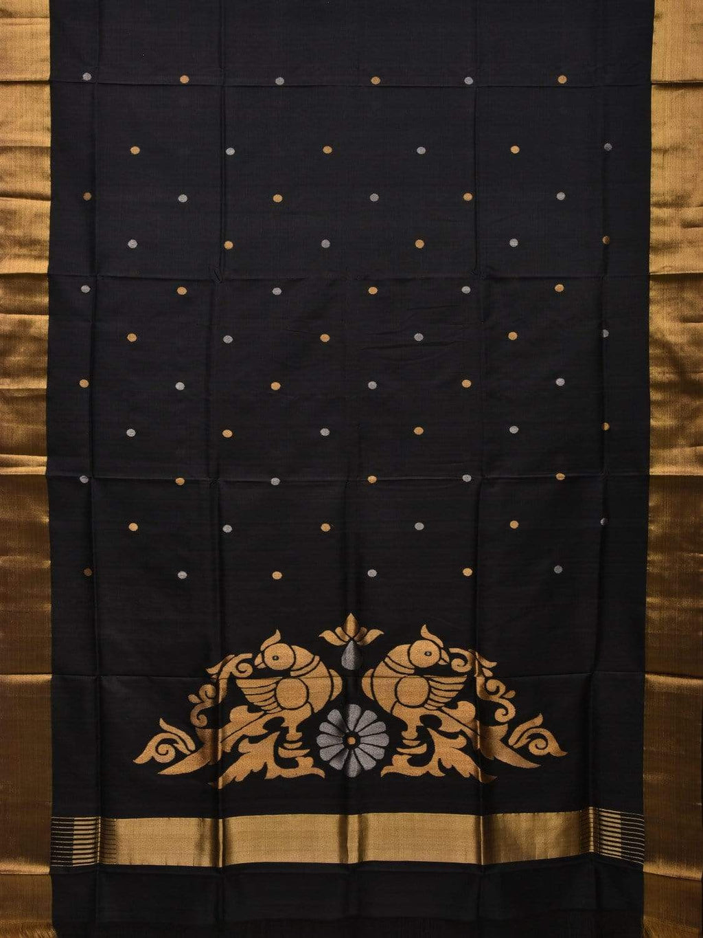 Black Uppada Silk Handloom Saree with Birds Pallu Design - Global Threads