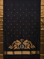 Black Uppada Silk Handloom Saree with Birds Pallu Design - Global Threads