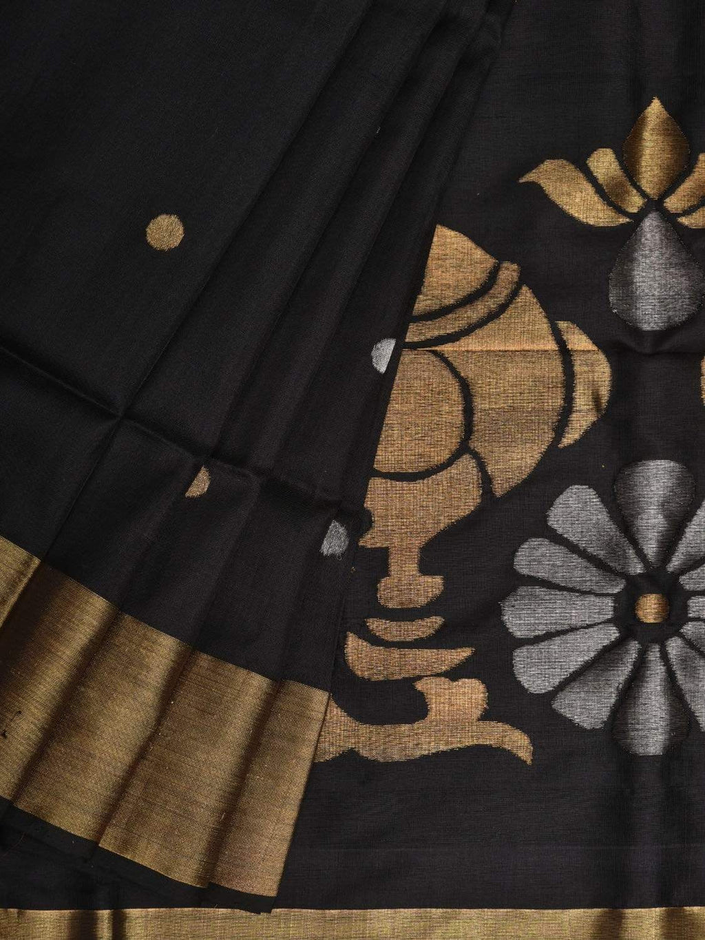 Black Uppada Silk Handloom Saree with Birds Pallu Design - Global Threads