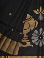 Black Uppada Silk Handloom Saree with Birds Pallu Design - Global Threads