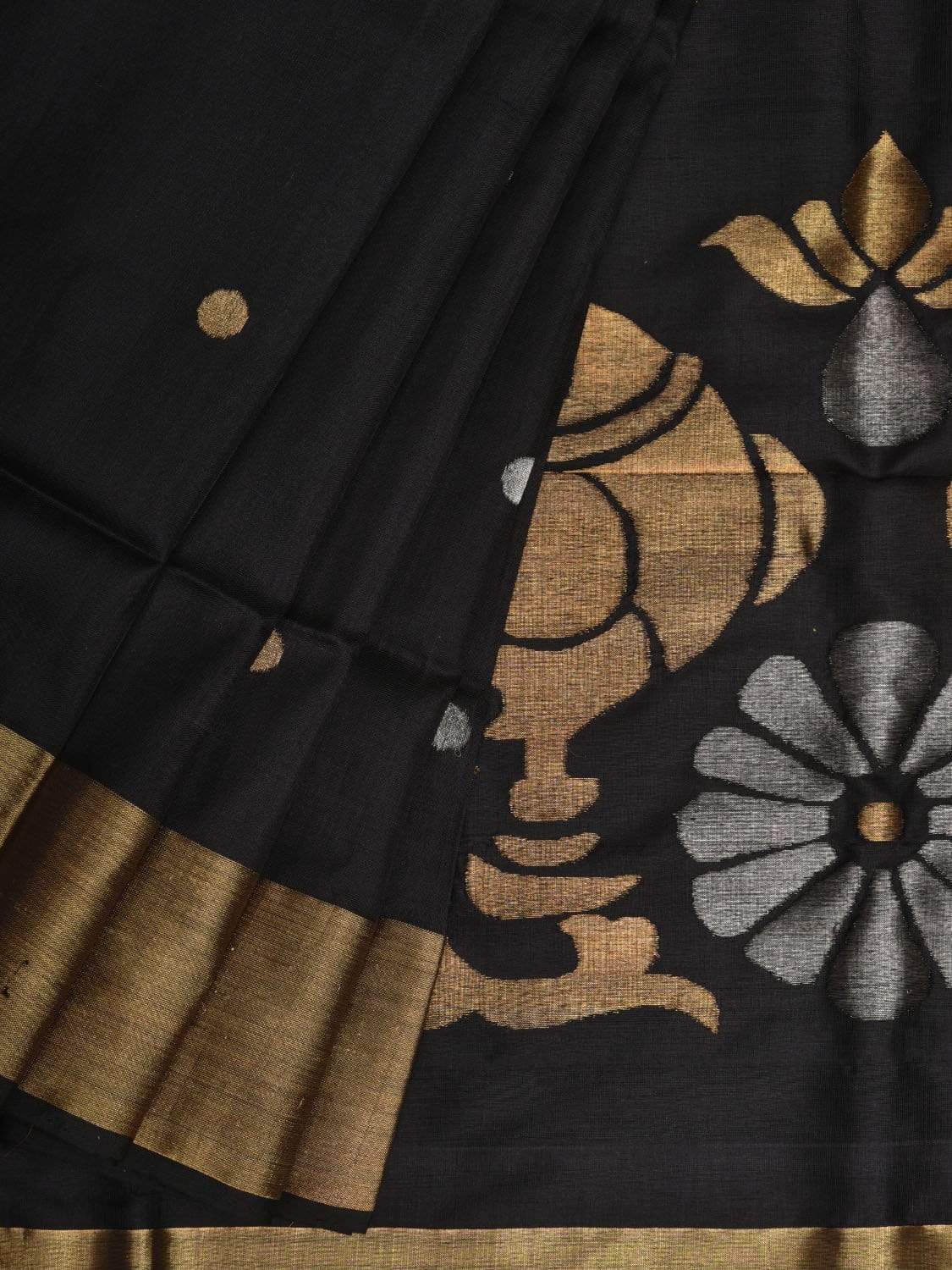 Black Uppada Silk Handloom Saree with Birds Pallu Design - Global Threads